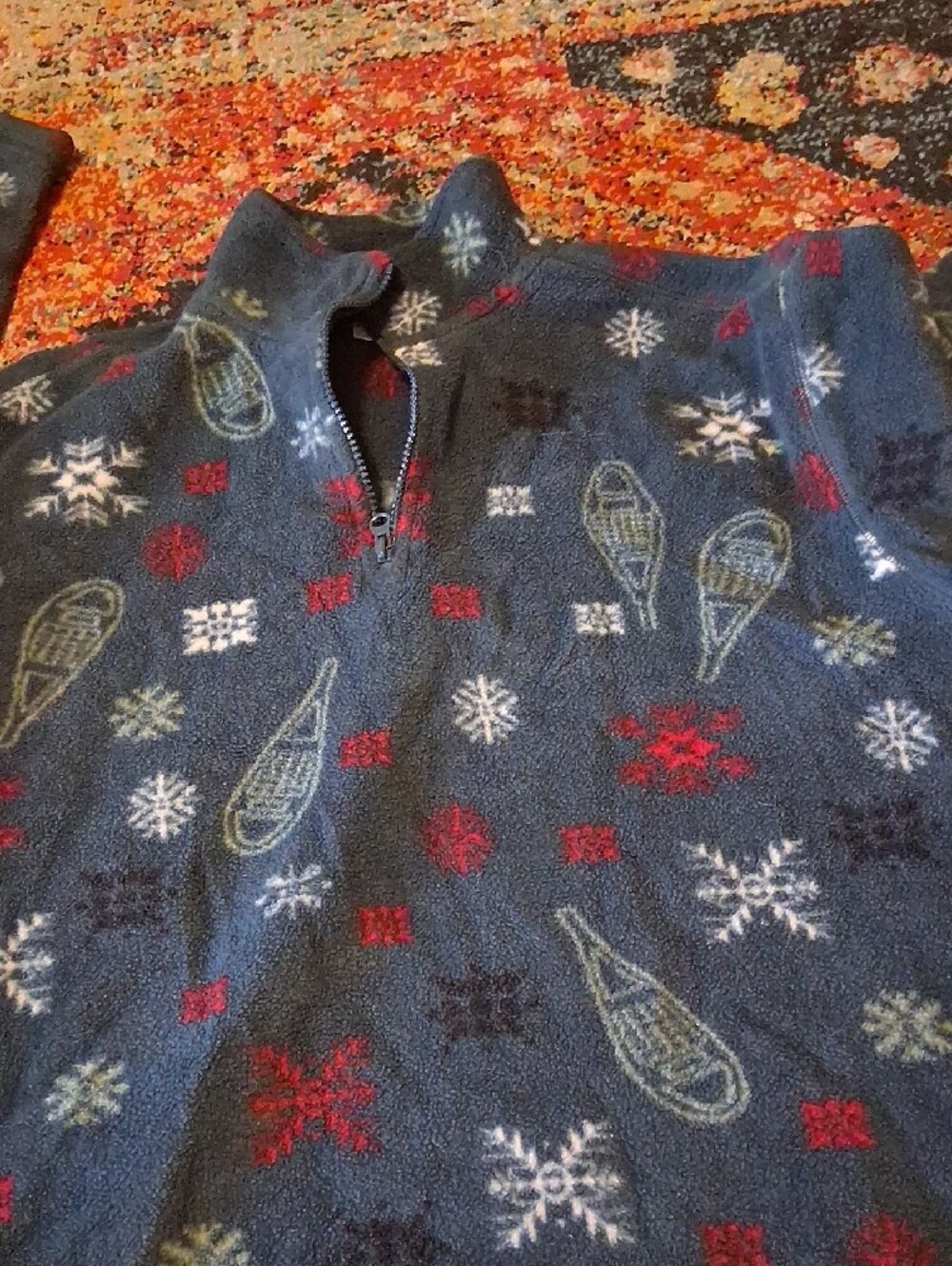 Cherokee Navy Patterned Zip-Up Fleece Pullover - Picture 2 of 4